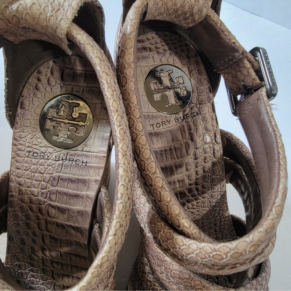 Tory BurchTaupe Python Embossed Leather Strappy C… - image 4